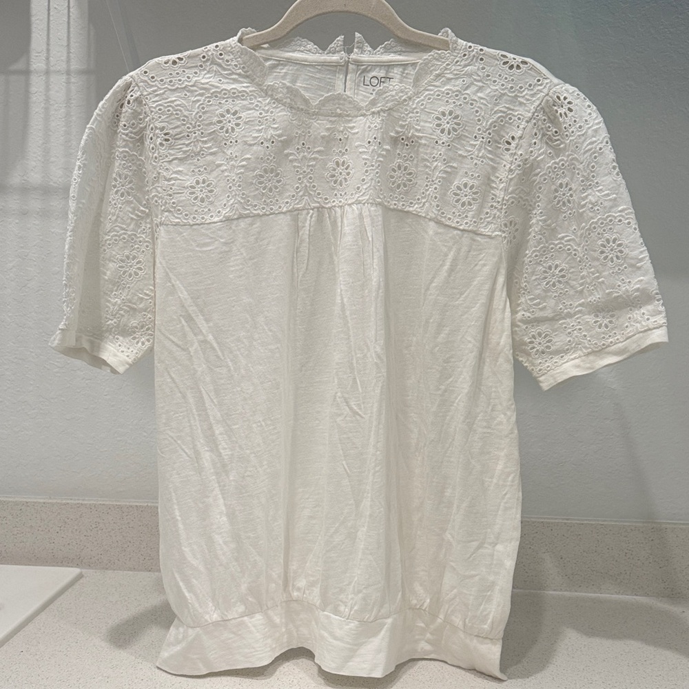 LOFT Women's Cream Eyelet Blouse